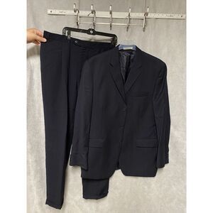 DKNY Suit Men 44L Navy Blue 3 B Micro Striped Wool Career Pants 35 X 32.5 Luxury